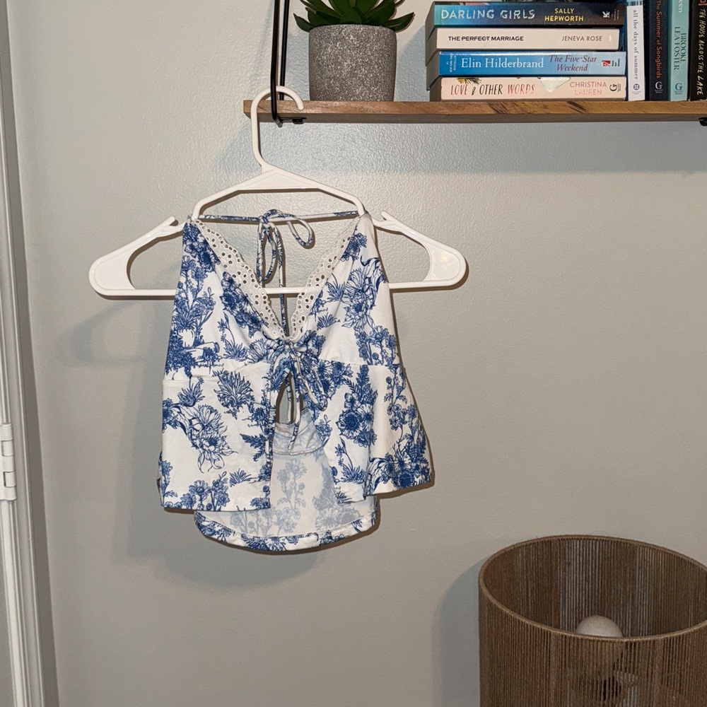 Blue and White Floral Halter Top